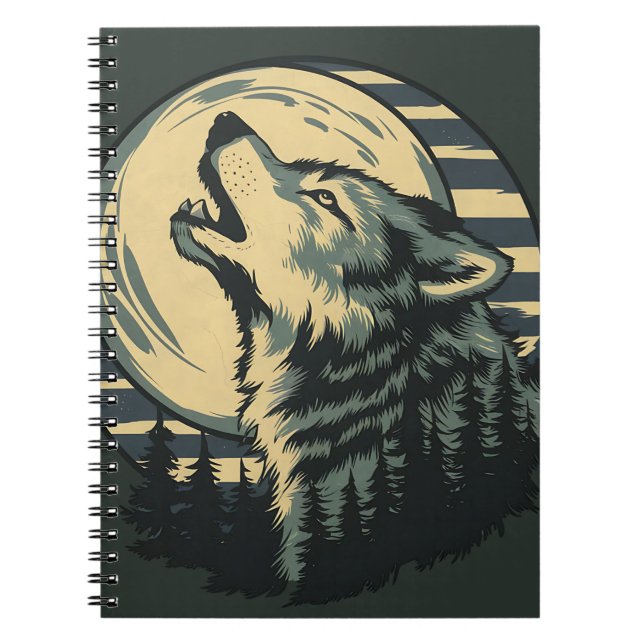 Teal Howling Wolf Moon Art Notebook (Front)