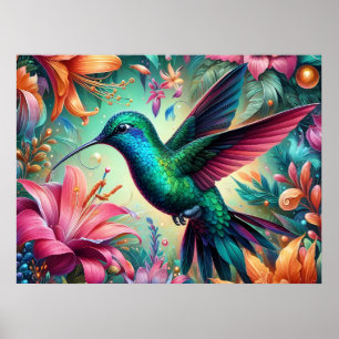 Teal Hummingbird Poster