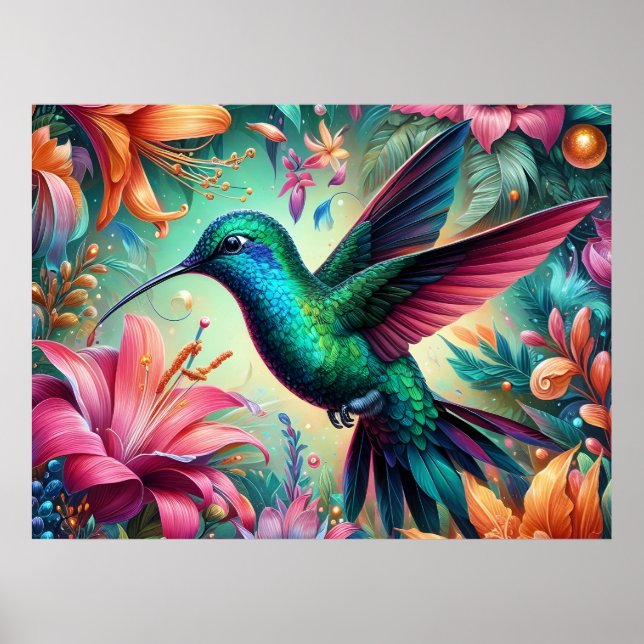 Teal Hummingbird Poster (Front)