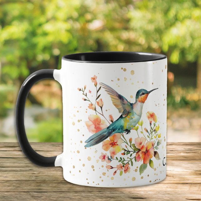 Teal Hummingbird Tangerine Orange Flowers Mug (Creator Uploaded)