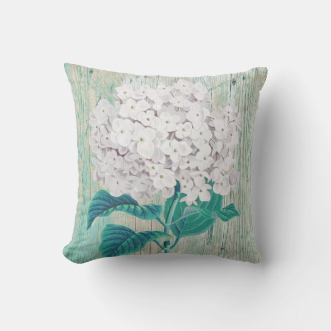 Teal hydrangea cushion (Front)