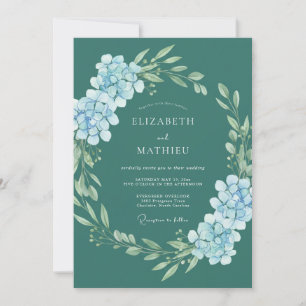 Teal Hydrangea Floral Romance Wedding Invitation