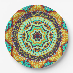 Teal Indian Mandala Paper Plate