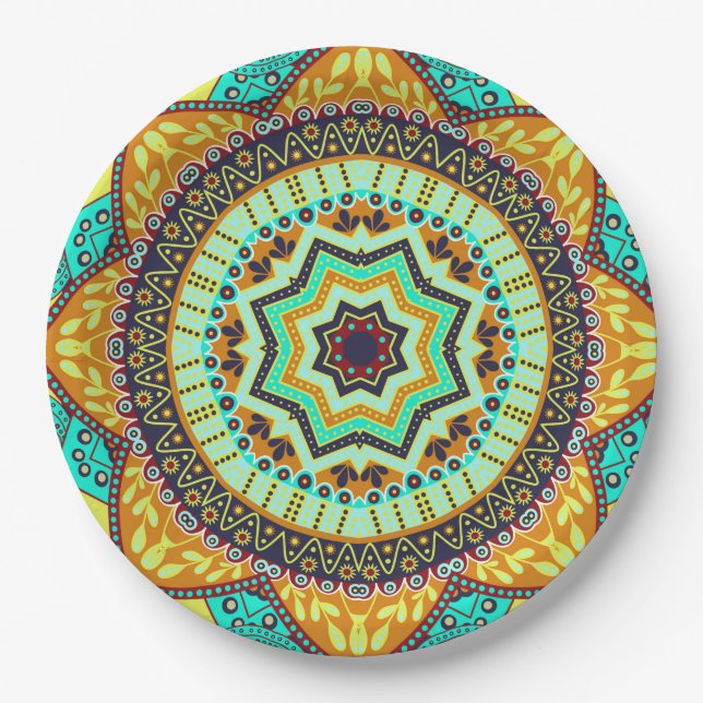 Teal Indian Mandala Paper Plate (Front)