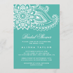 Teal Indian Paisley Bridal Shower Invitation