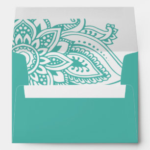 Teal Indian Paisley Wedding Invitation Envelope