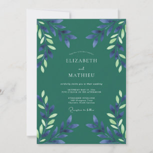 Teal Indigo Foliage Eucalyptus Wedding Invitation