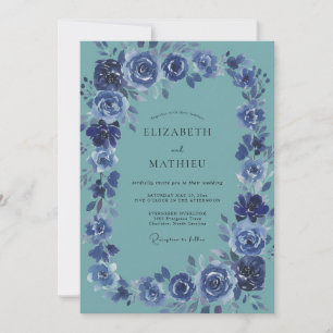 Teal Indigo Painted Wedding Invitation