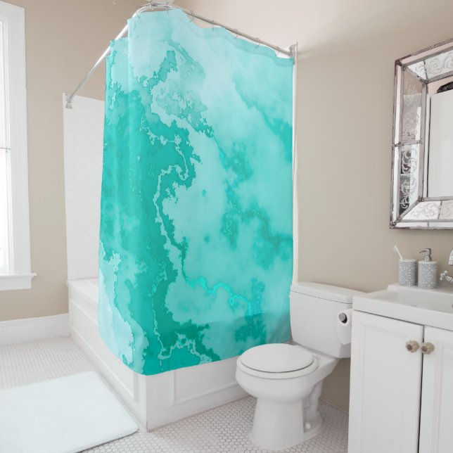 Teal Ink Spilled Photo Shower Curtain (In Situ)