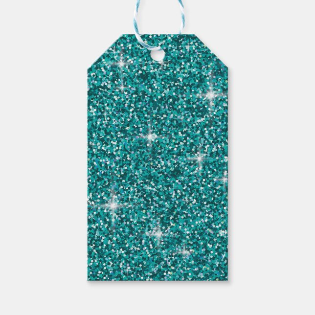 Teal iridescent glitter gift tags (Front)