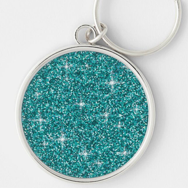 Teal iridescent glitter key ring (Front)