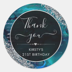 Teal Iridescent Glitter Mermaid Letters Birthday Classic Round Sticker