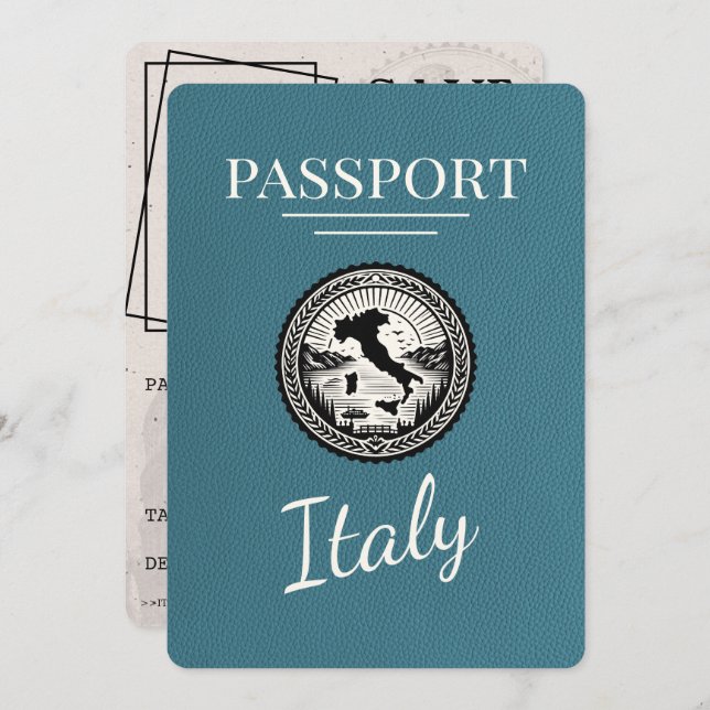 Teal Italy Passport Save The Date (Front/Back)