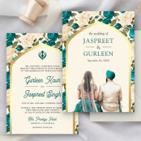 Teal Ivory Floral Punjabi Anand Karaj Sikh Wedding