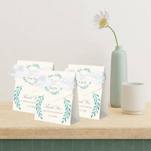 Teal Ivory Simple Modern Wreath Wedding Favour Box