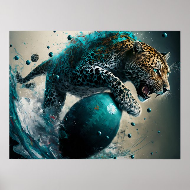 Teal jaguar and football poster (Front)