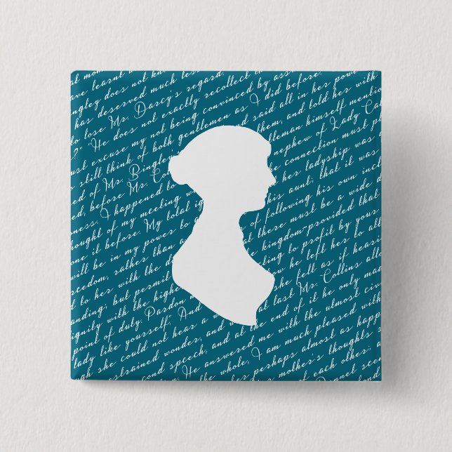 Teal Jane Austen Pride Prejudice Netherfield 15 Cm Square Badge (Front)