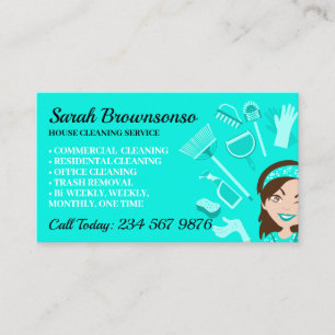 Teal Janitorial cleaning repair maintenance Lady Business Card