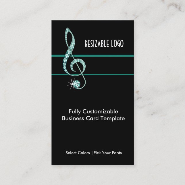 Teal Jewel Teal - Music Rhinestone Business Card (Front)