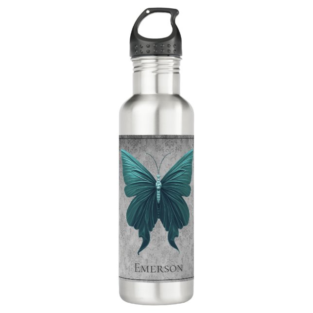 Teal Jewelled Butterfly 710 Ml Water Bottle (Front)