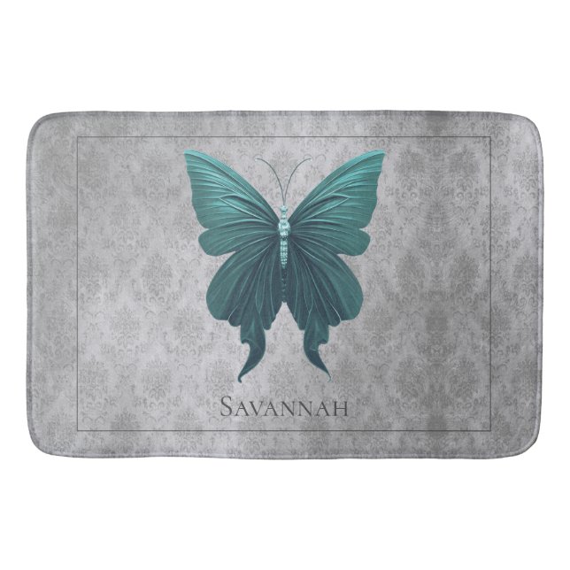 Teal Jewelled Butterfly Bath Mat (Front)