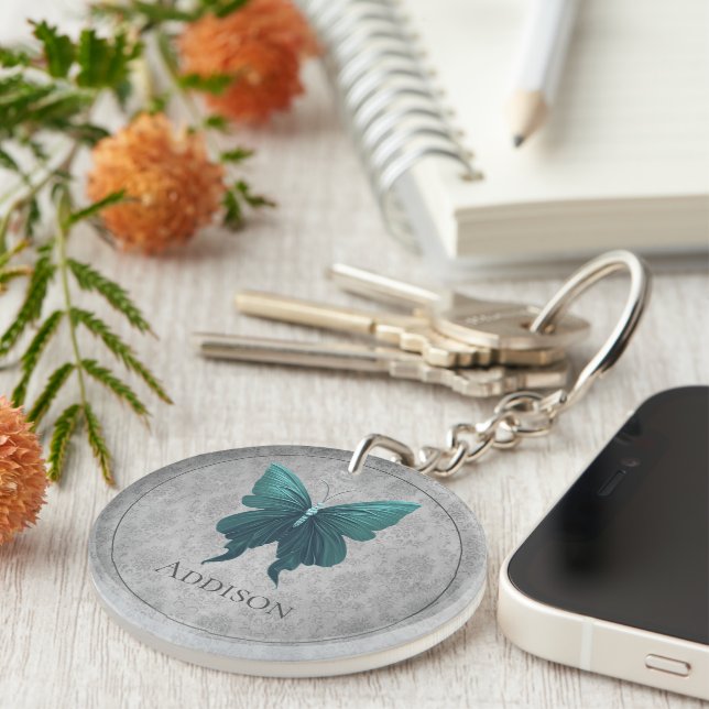 Teal Jewelled Butterfly Key Ring (Front Right)