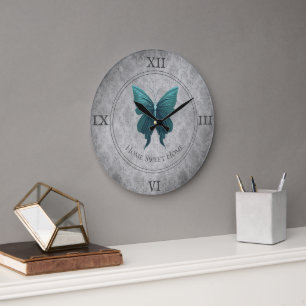 Teal Jewelled Butterfly Large Clock