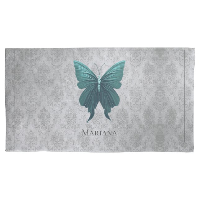 Teal Jewelled Butterfly Pillowcase (Front)