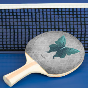 Teal Jewelled Butterfly Ping Pong Paddle
