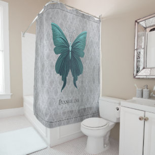 Teal Jewelled Butterfly Shower Curtain