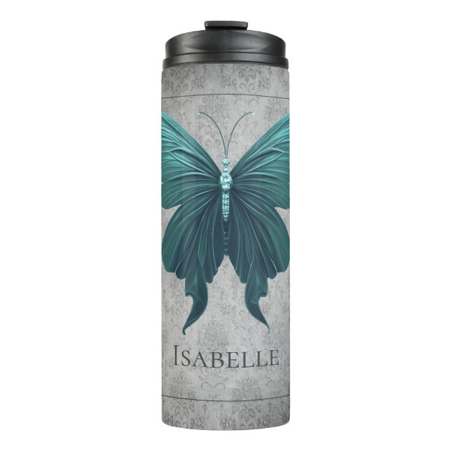 Teal Jewelled Butterfly Thermal Tumbler (Front)