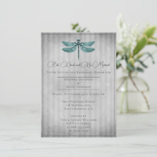 Teal Jewelled Dragonfly Rehearsal Dinner Invitation