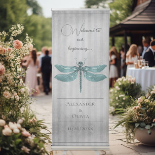 Teal Jewelled Dragonfly Wedding Retractable Banner