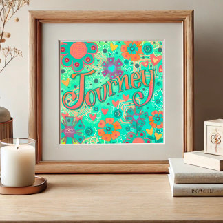 Teal Journey Inspirational Heart Floral Pretty Photo Print