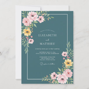 Teal Joyful Botanical Wedding Invitation