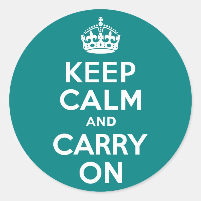 Teal Keep Calm and Carry On Classic Round Sticker (Front)