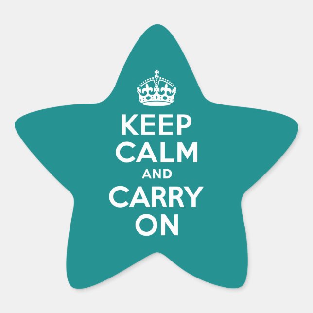 Teal Keep Calm and Carry On Star Sticker (Front)