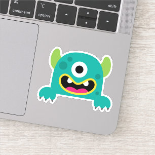 Teal Kid's Cartoon Monster Die Cut Sticker Decal