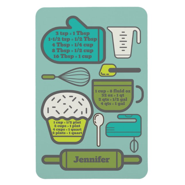 Teal Kitchen Recipe Conversions Personalised Magnet (Vertical)