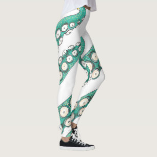 Teal Kraken Octopus Tentacles Ink Art Leggings