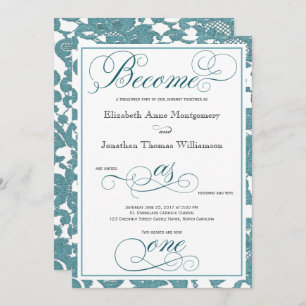 Teal Lace Become as One Christian Wedding Invitation