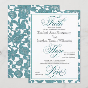 Teal Lace Christian Wedding Invitation