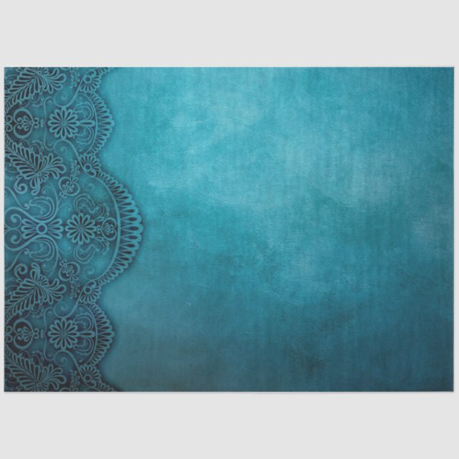 Teal Lace Design Decoupage Background Tissue Paper (Front)