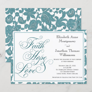 Teal Lace Faith Hope & Love Wedding Invitation
