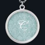 Teal Lace Monogram Sterling Silver Necklace<br><div class="desc">Beautiful  Lace Sterling Silver Necklace - background colour can be changed..  Great as a wedding favour,  wedding gift,  birthday gift or holiday gift.</div>