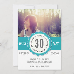 Teal Lace Photo 30TH Birthday Party Invite
