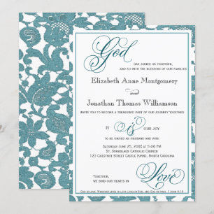 Teal Lace Religious Wedding Invitation