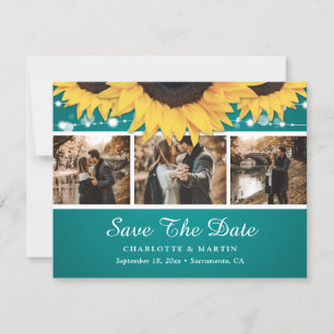 Teal Lace Sunflower Photo Save The Date Cards