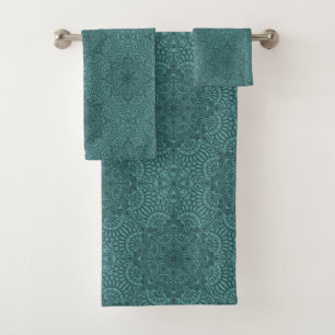 Teal Lace Texture Vintage Goth pattern Bath Towel Set