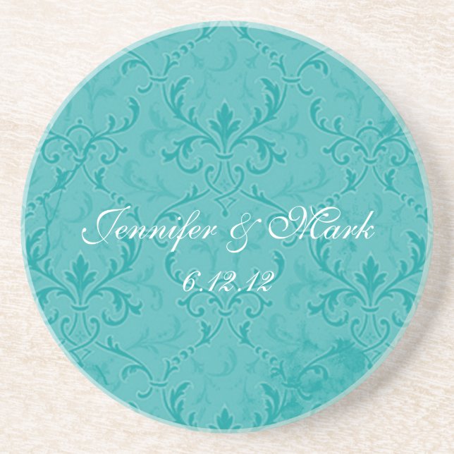 Teal Lace Wedding Favour Coasters (Front)